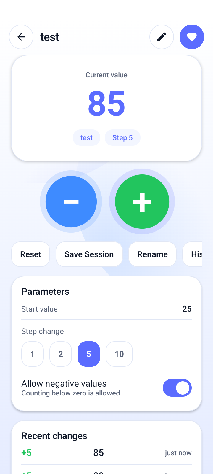 Countify White counter detail screen